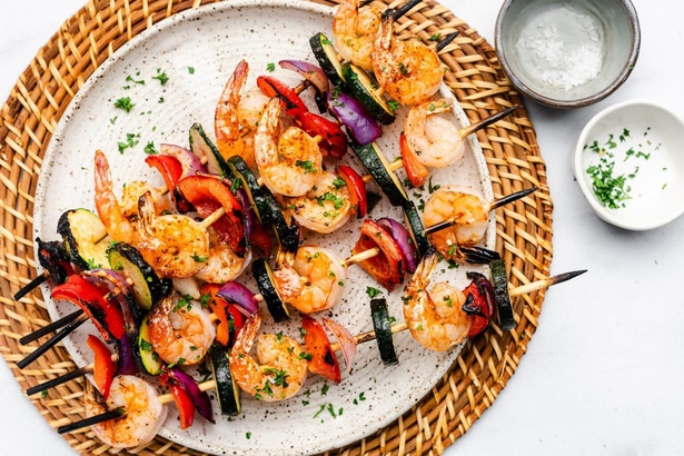 Illustration: Shrimp & Vegetable Skewers