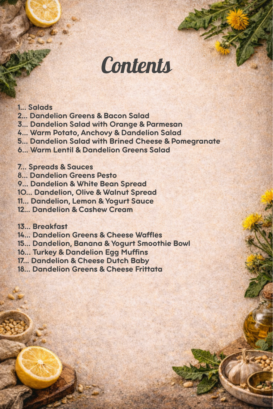 40 Recipes with Dandelion Greens: sample page 0